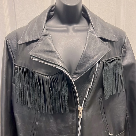 STEER BRAND 🧥 FRINGED BLACK QUILT LINED CROPPED LEATHER JACKET Women’s 18 1X 2X - Picture 3 of 10